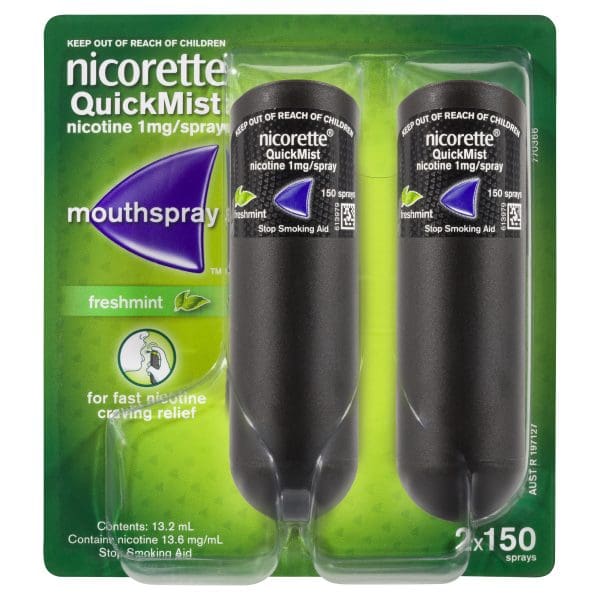 Nicorette Quit Smoking & Vaping QuickMist Nicotine Mouth Spray Freshmint (2 x 150 Sprays)