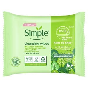 Simple Kind to Skin Biodegradable Cleansing Wipes with vitamin B5, vitamin E and pro amino acids make-up 25 pc