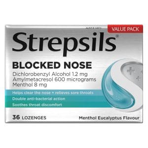 Strepsils Plus Blocked Nose Relief Menthol Eucalyptus 36 Pack