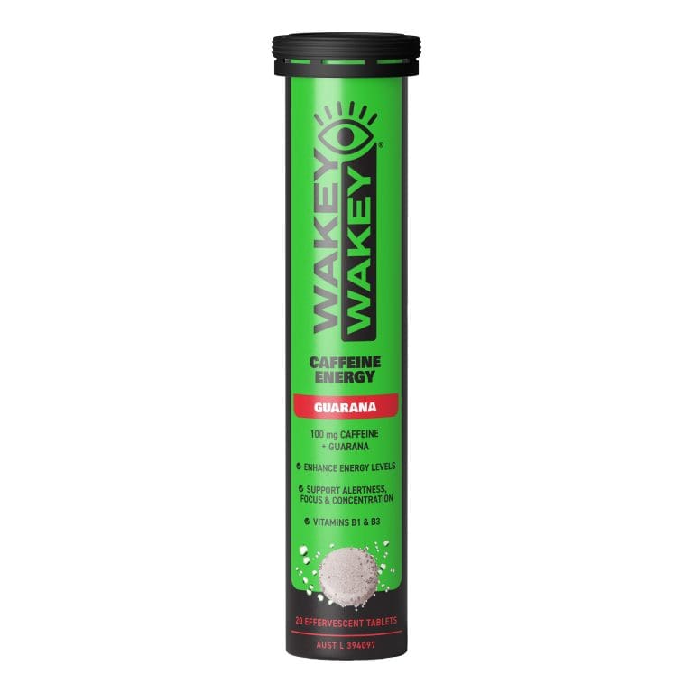 Wakey Wakey Caffeine Energy Guarana Effervescent Vitamin B1 and B3, 20 Tablets